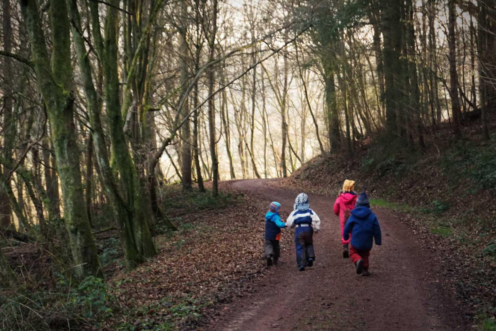 Kinder bei der Schnitzeljagd im Wald